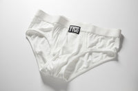 White Ribbed Brief studio flat-lay — YYCG men's ribbed bamboo-rayon underwear