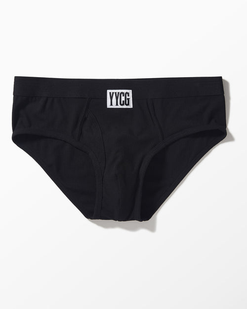 Black Ribbed Brief studio flat-lay — YYCG men's ribbed bamboo-rayon underwear