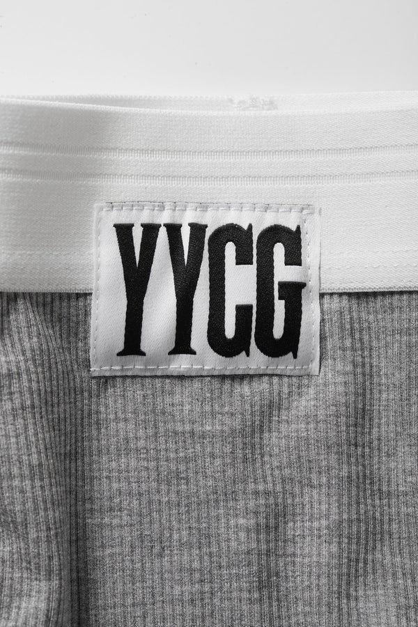 Gray Ribbed Boy Brief studio flat-lay — YYCG women's ribbed bamboo-rayon underwear