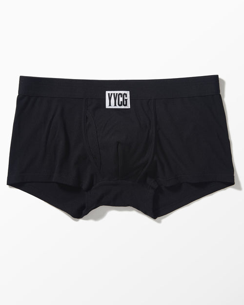 Black Ribbed Boxer Brief studio flat-lay — YYCG men's ribbed bamboo-rayon underwear