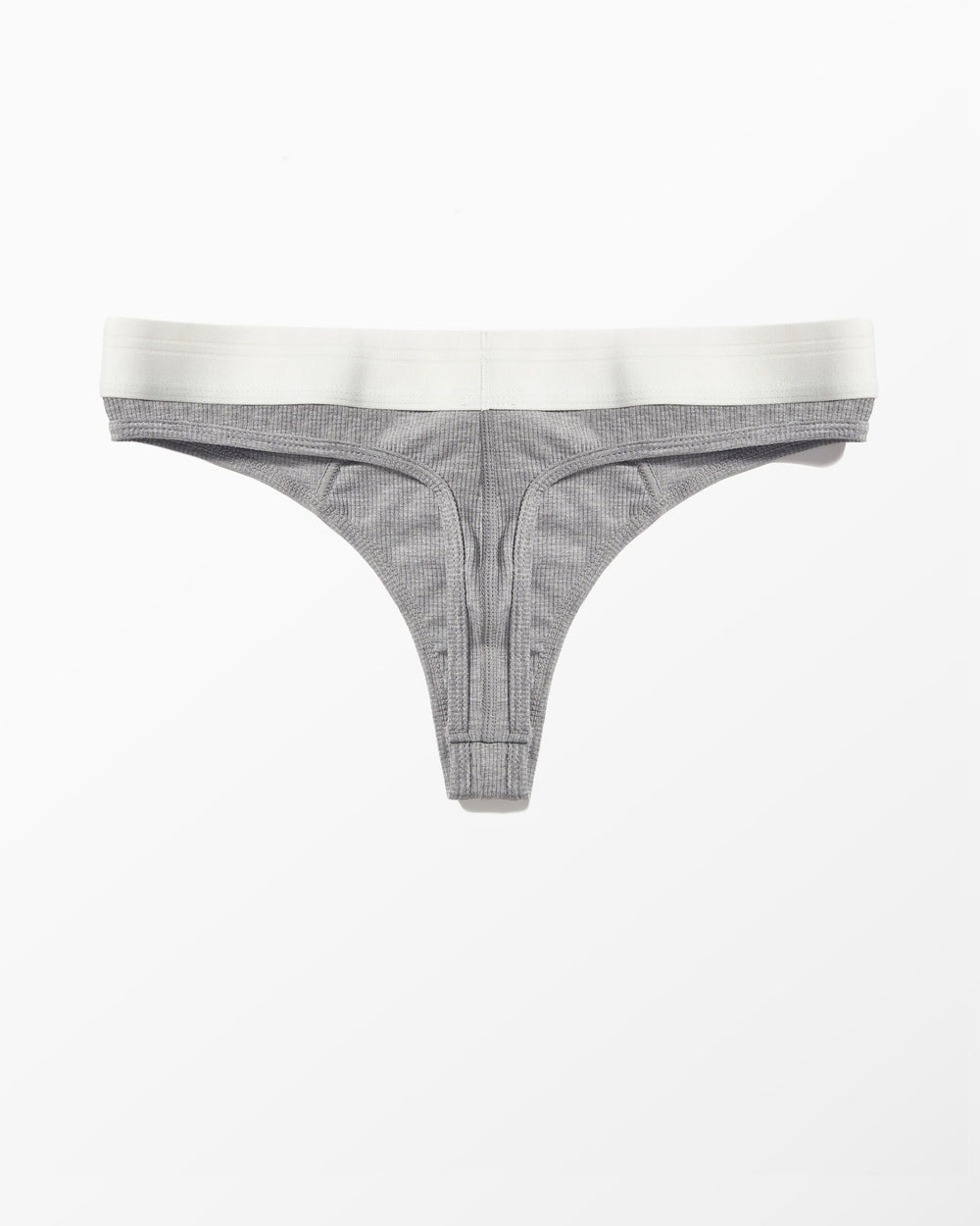 Gray Ribbed Thong studio flat-lay — YYCG women's ribbed bamboo-rayon underwear
