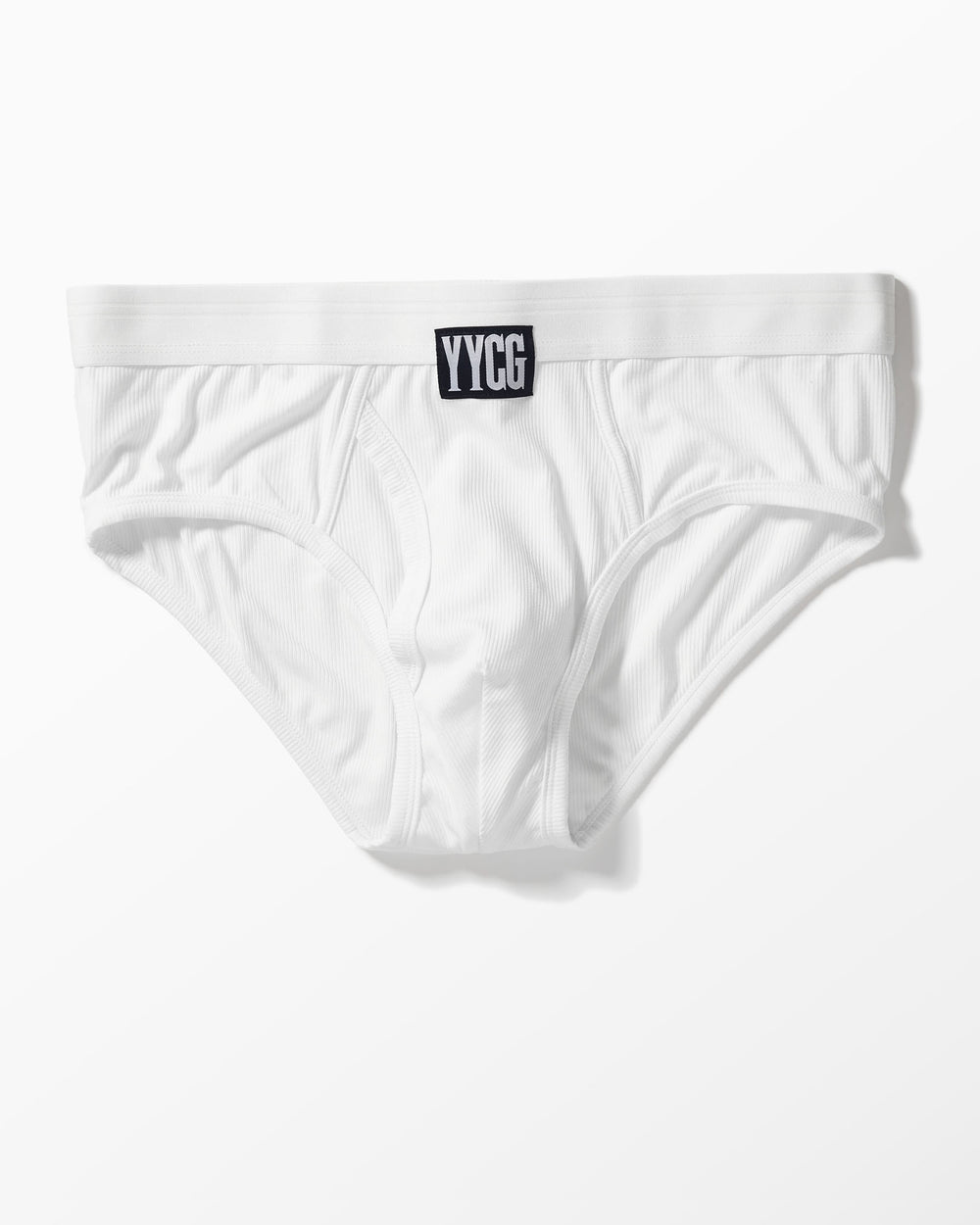 White Ribbed Brief studio flat-lay — YYCG men's ribbed bamboo-rayon underwear
