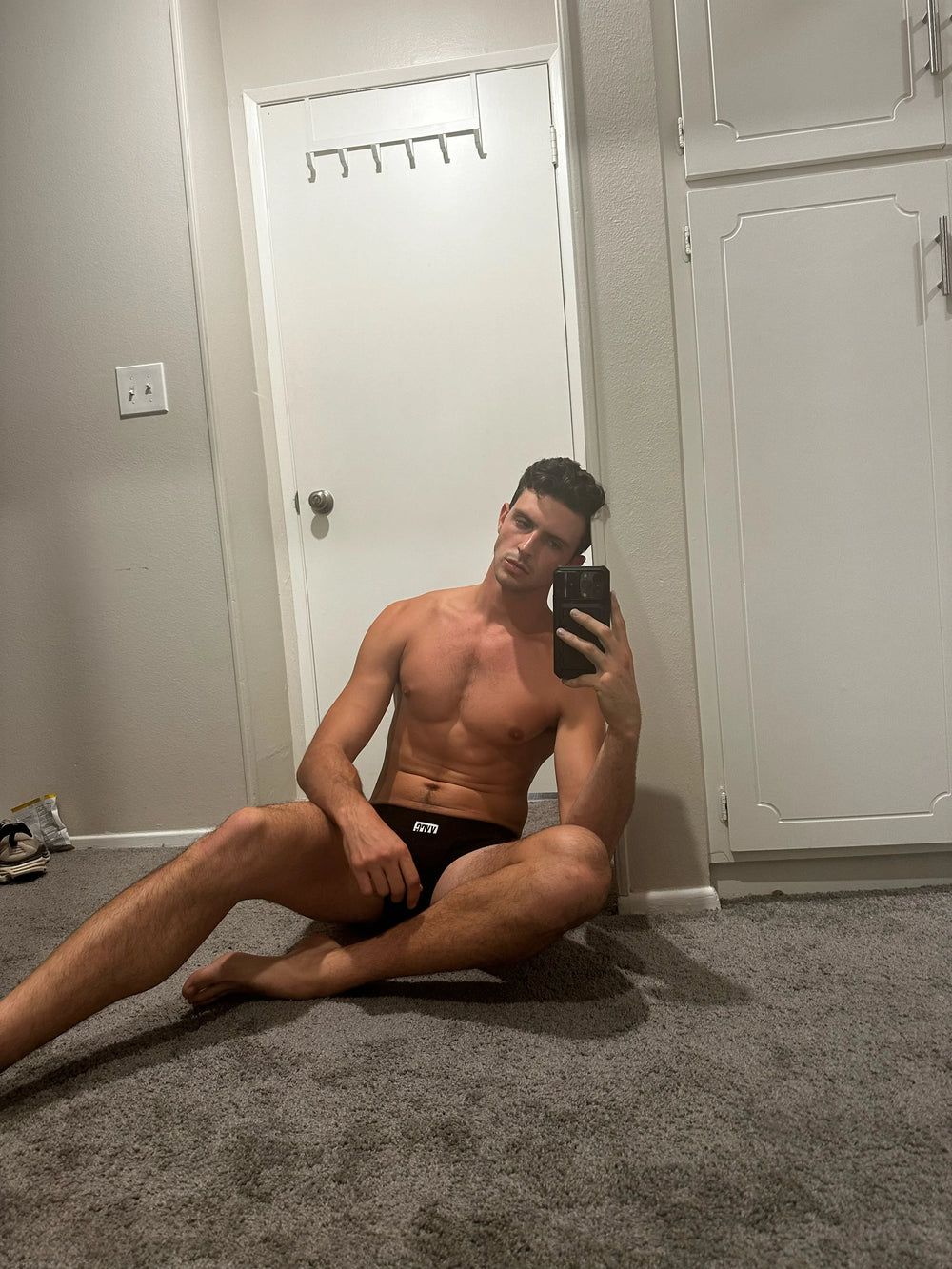 Model wearing the black Ribbed Boxer Brief — YYCG men's ribbed bamboo-rayon underwear
