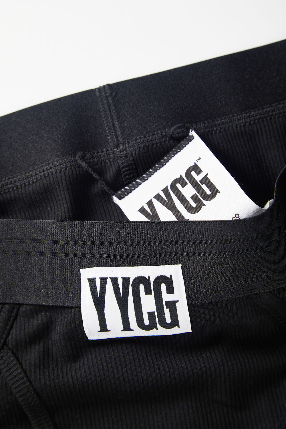 Black Ribbed Boy Brief studio flat-lay — YYCG women's ribbed bamboo-rayon underwear
