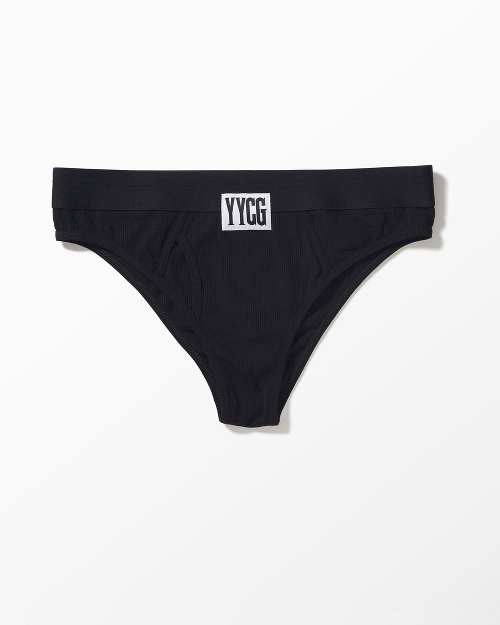 Black Ribbed Boy Brief studio flat-lay — YYCG women's ribbed bamboo-rayon underwear

