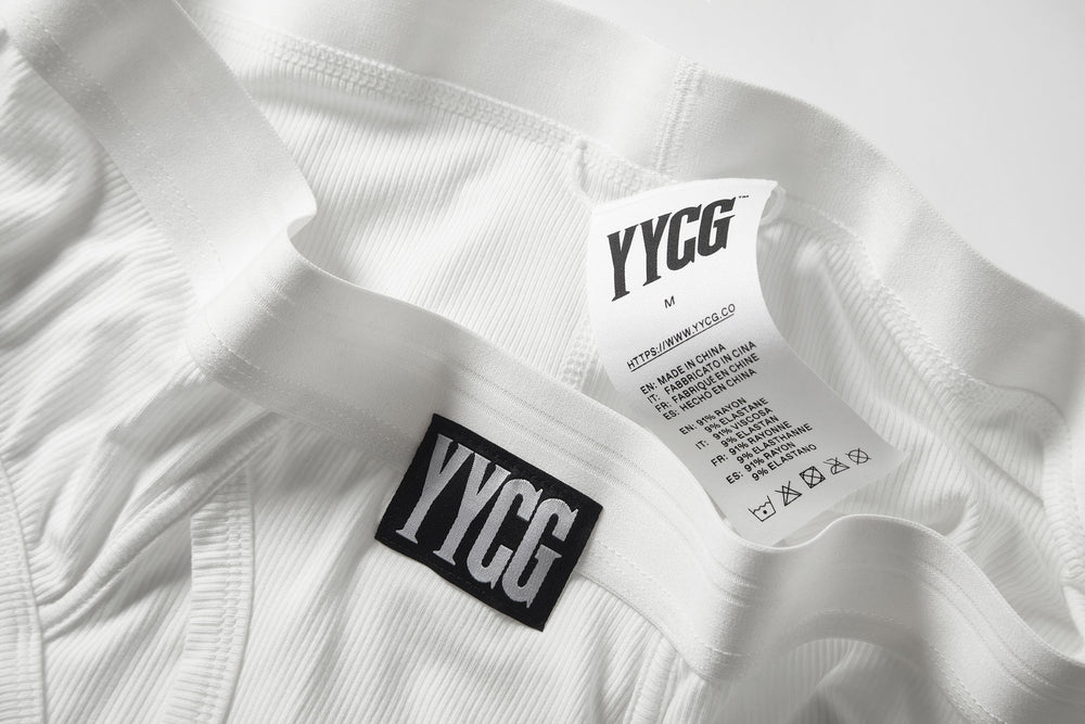 White Ribbed Brief studio flat-lay — YYCG men's ribbed bamboo-rayon underwear
