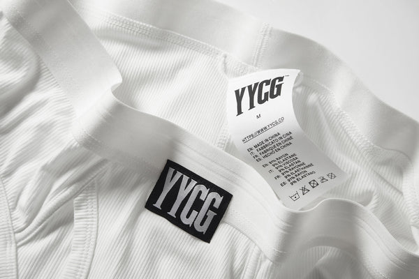 White Ribbed Brief studio flat-lay — YYCG men's ribbed bamboo-rayon underwear
