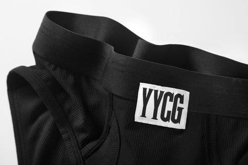 Black Ribbed Brief studio flat-lay — YYCG men's ribbed bamboo-rayon underwear
