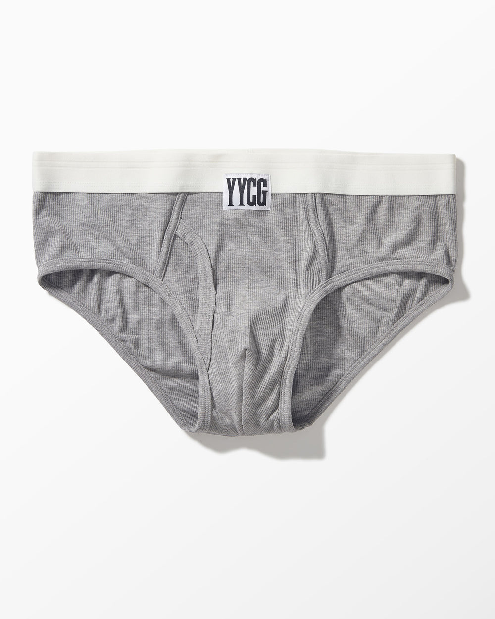 Gray Ribbed Brief studio flat-lay — YYCG men's ribbed bamboo-rayon underwear
