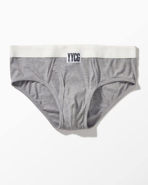 Gray Ribbed Brief studio flat-lay — YYCG men's ribbed bamboo-rayon underwear
