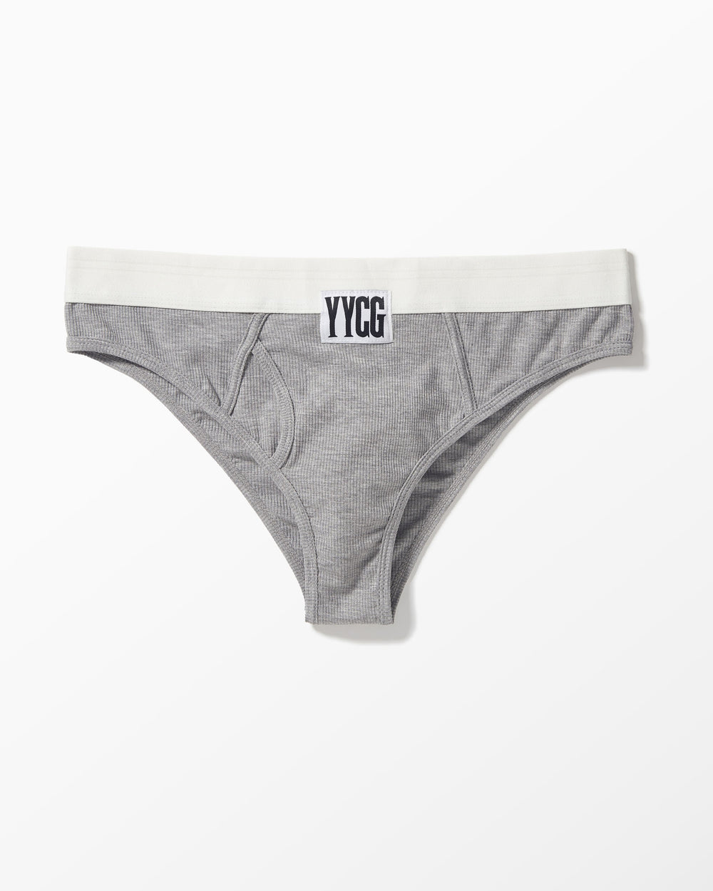 Gray Ribbed Boy Brief studio flat-lay — YYCG women's ribbed bamboo-rayon underwear
