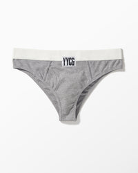 Gray Ribbed Boy Brief studio flat-lay — YYCG women's ribbed bamboo-rayon underwear
