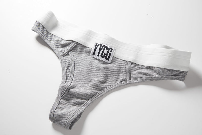 Gray Ribbed Thong studio flat-lay — YYCG women's ribbed bamboo-rayon underwear
