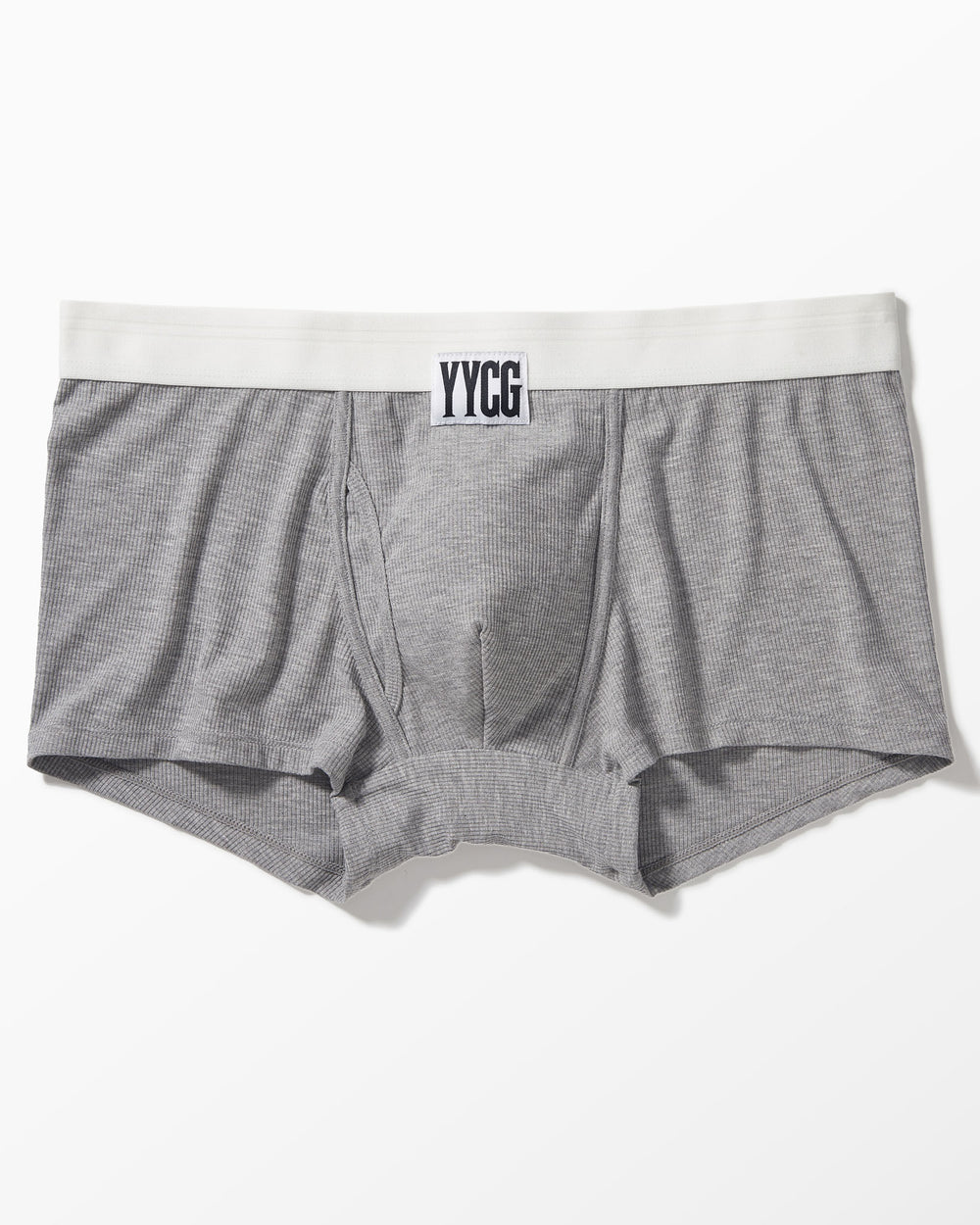 Gray Ribbed Boxer Brief studio flat-lay — YYCG men's ribbed bamboo-rayon underwear

