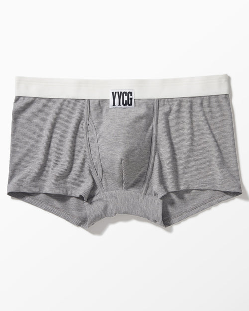 Gray Ribbed Boxer Brief studio flat-lay — YYCG men's ribbed bamboo-rayon underwear
