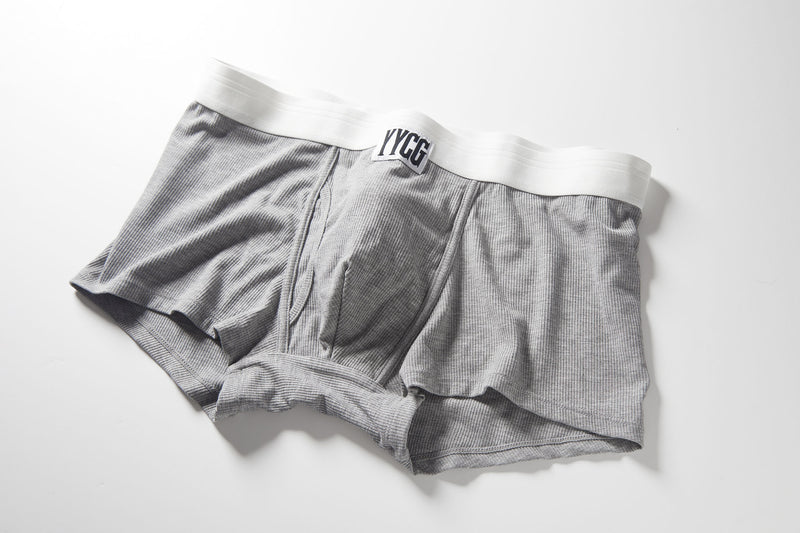 Gray Ribbed Boxer Brief studio flat-lay — YYCG men's ribbed bamboo-rayon underwear
