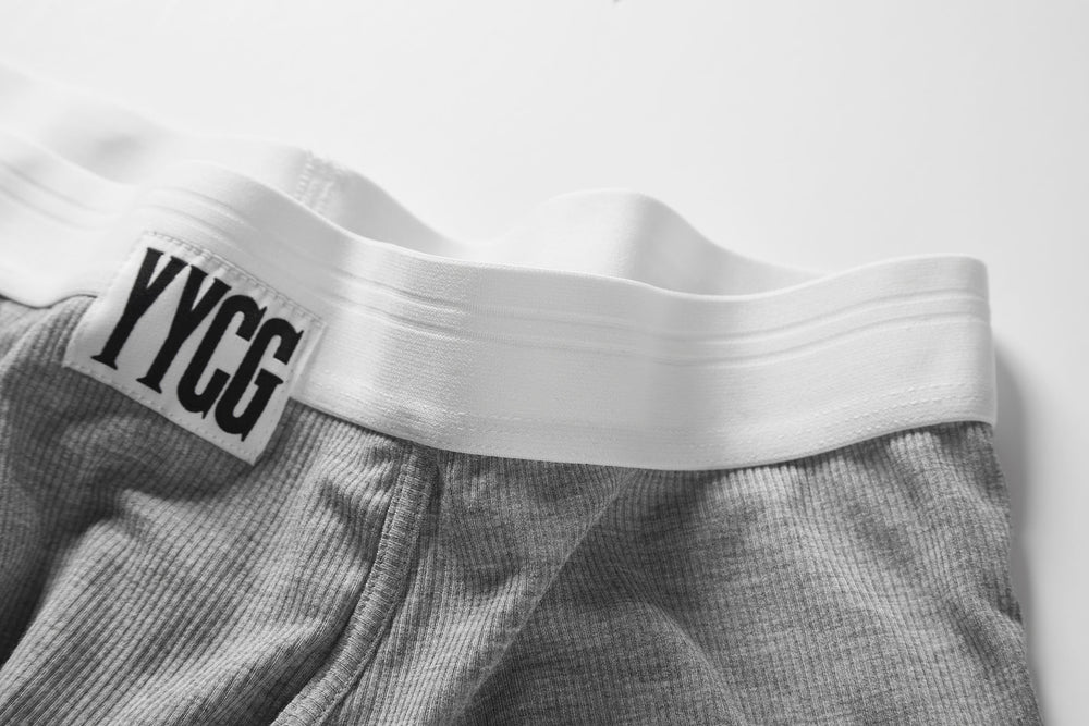 Gray Ribbed Boxer Brief studio flat-lay — YYCG men's ribbed bamboo-rayon underwear
