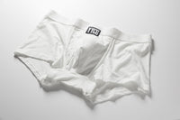 White Ribbed Boxer Brief studio flat-lay — YYCG men's ribbed bamboo-rayon underwear
