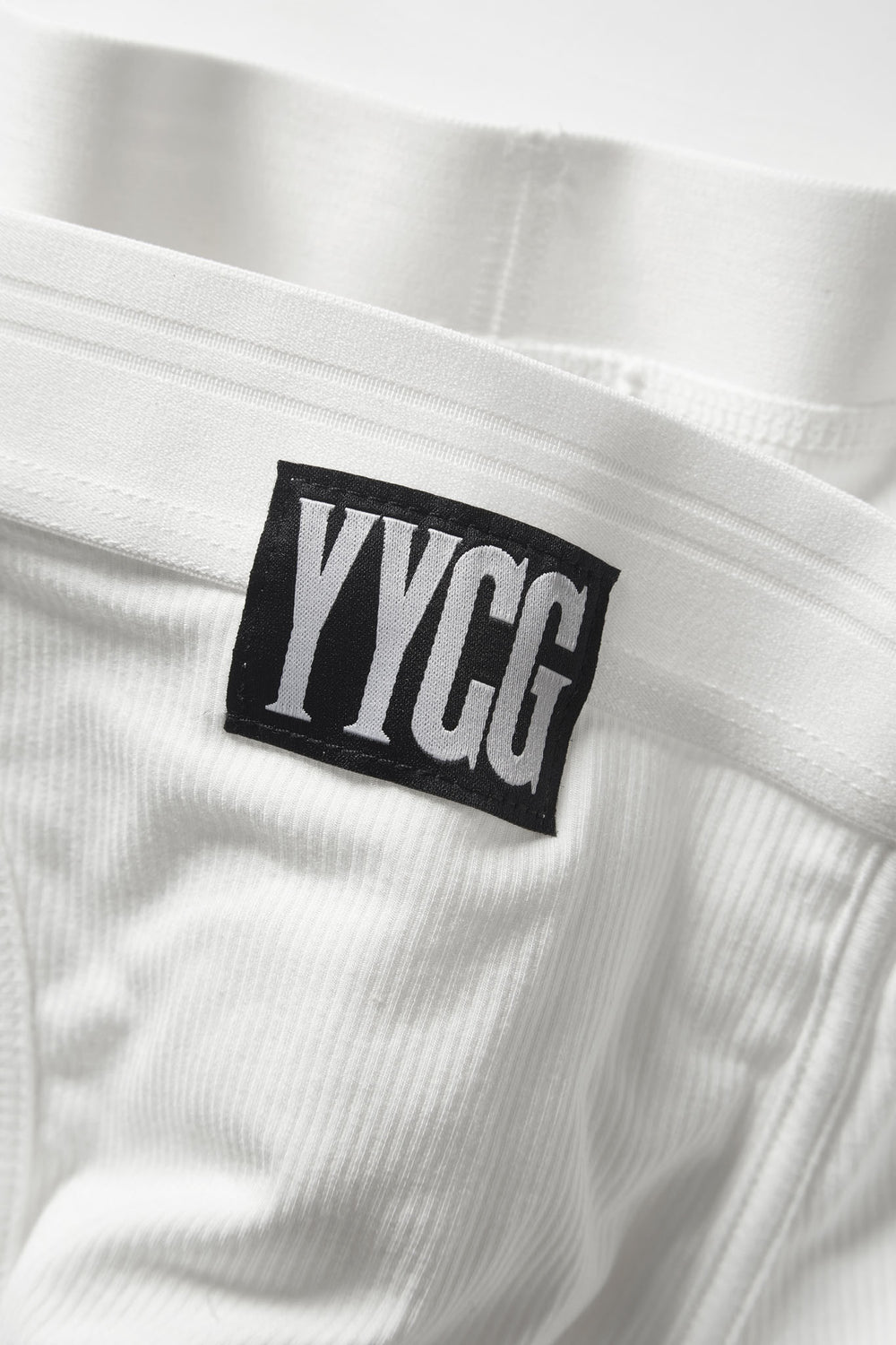 White Ribbed Boxer Brief studio flat-lay — YYCG men's ribbed bamboo-rayon underwear
