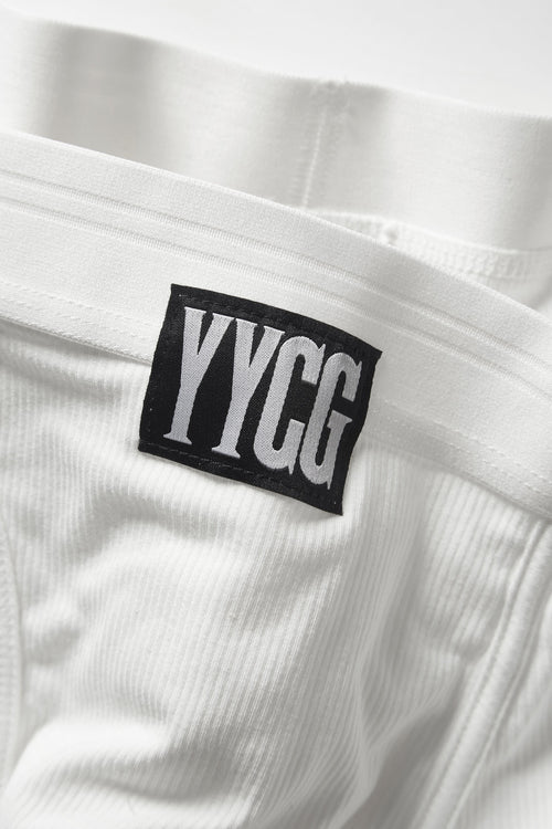 White Ribbed Boxer Brief studio flat-lay — YYCG men's ribbed bamboo-rayon underwear
