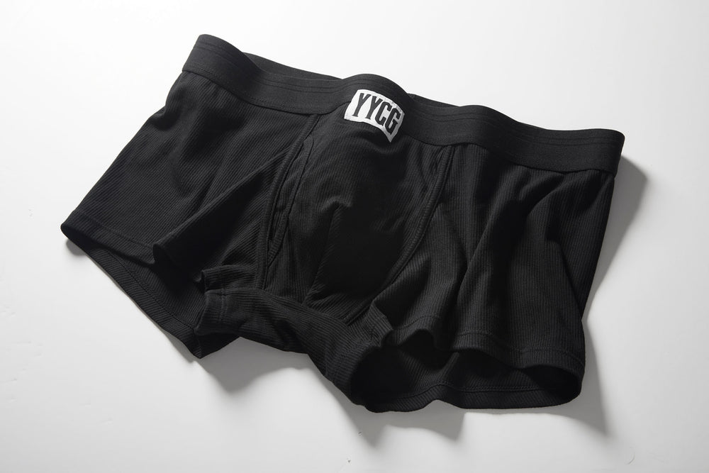 Black Ribbed Boxer Brief studio flat-lay — YYCG men's ribbed bamboo-rayon underwear
