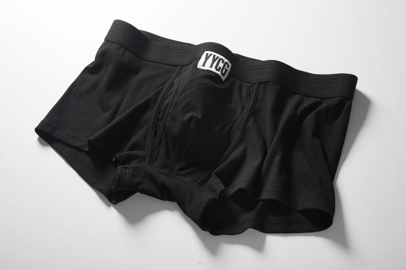 Black Ribbed Boxer Brief studio flat-lay — YYCG men's ribbed bamboo-rayon underwear
