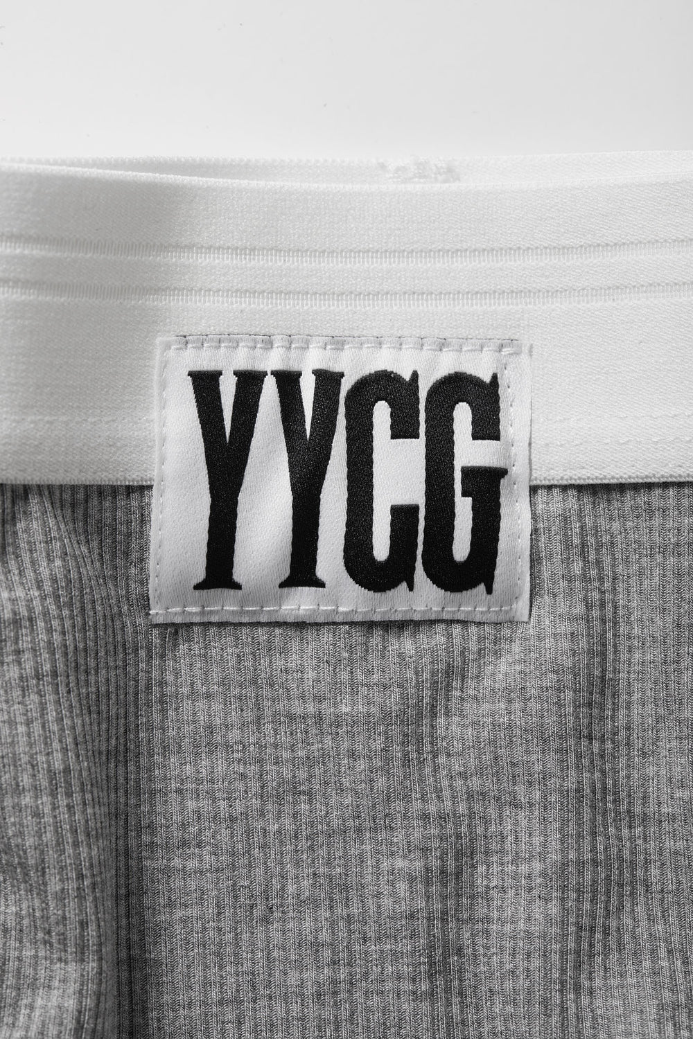 Gray Ribbed Boy Brief studio flat-lay — YYCG women's ribbed bamboo-rayon underwear
