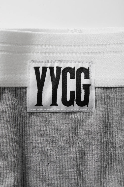 Gray Ribbed Boy Brief studio flat-lay — YYCG women's ribbed bamboo-rayon underwear
