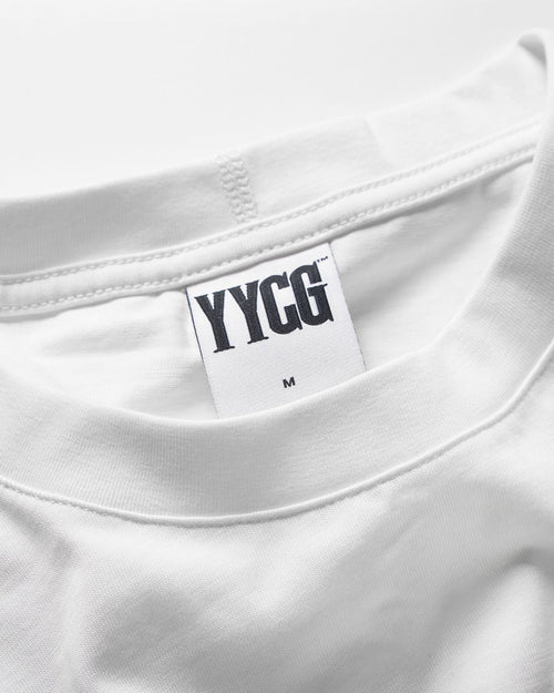 White T-Shirt studio flat-lay — YYCG heavyweight 100% cotton tee
