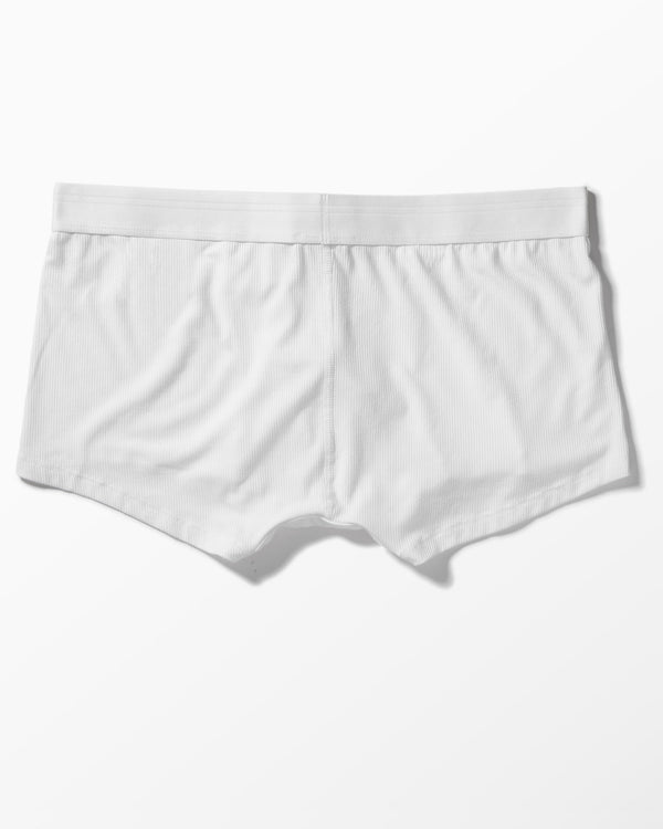 White Ribbed Boxer Brief studio flat-lay — YYCG men's ribbed bamboo-rayon underwear
