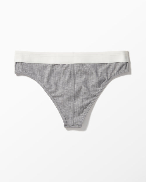 Gray Ribbed Boy Brief studio flat-lay — YYCG women's ribbed bamboo-rayon underwear
