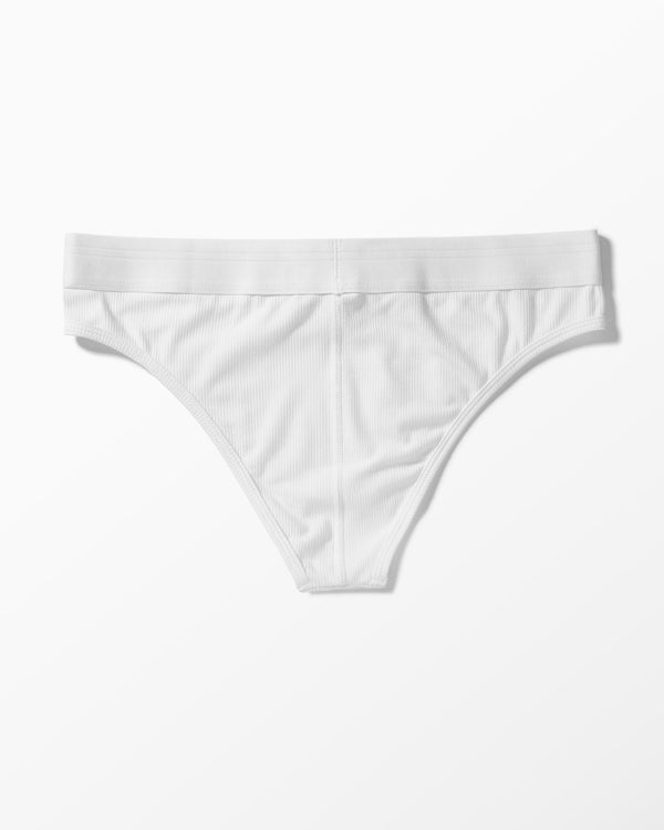 White Ribbed Boy Brief studio flat-lay — YYCG women's ribbed bamboo-rayon underwear
